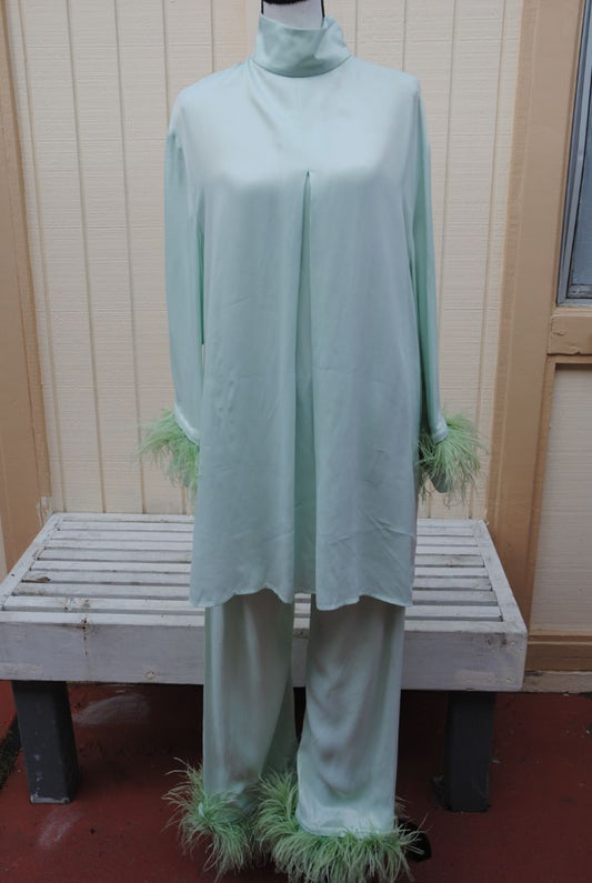 mint green Sleeper silk feathered set, L