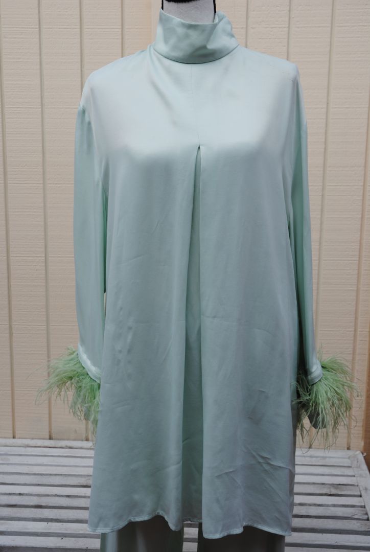 mint green Sleeper silk feathered set, L