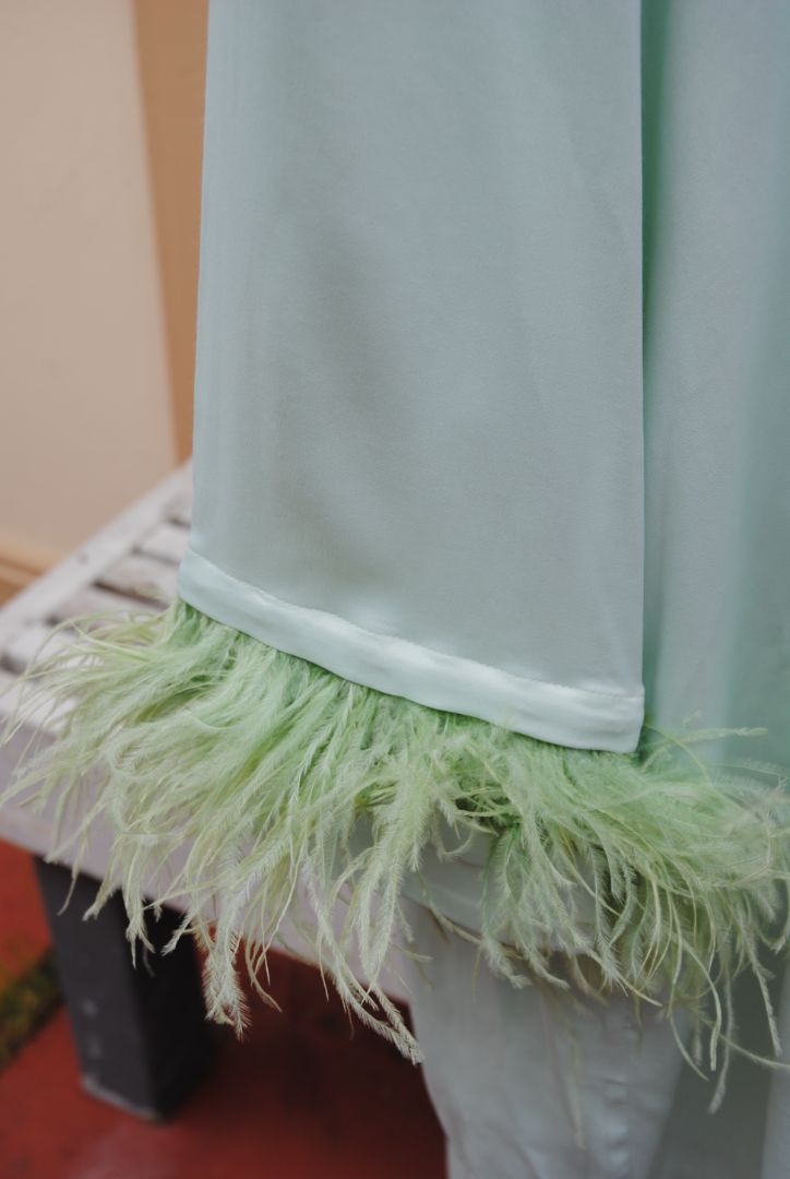mint green Sleeper silk feathered set, L