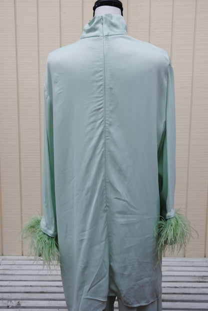 mint green Sleeper silk feathered set, L