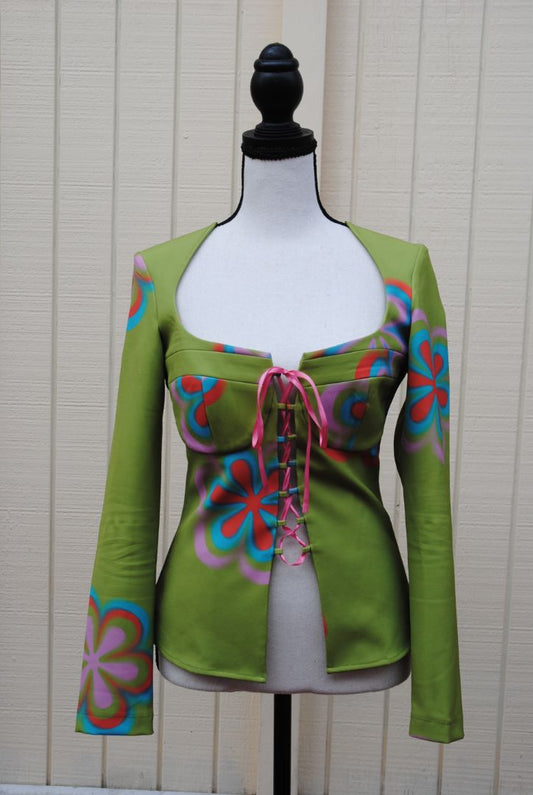 green Tyler McGillivary corset shirt, M