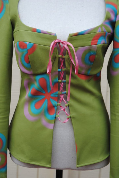green Tyler McGillivary corset shirt, M
