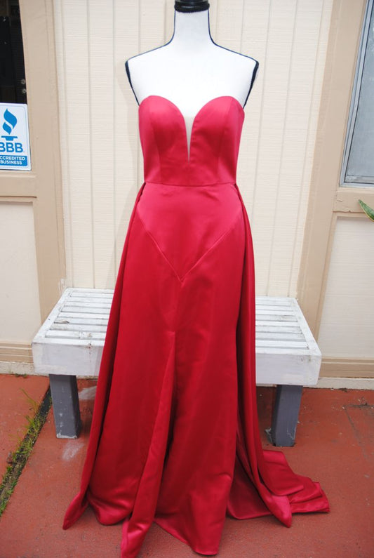Terani Couture red sweetheart strapless gown