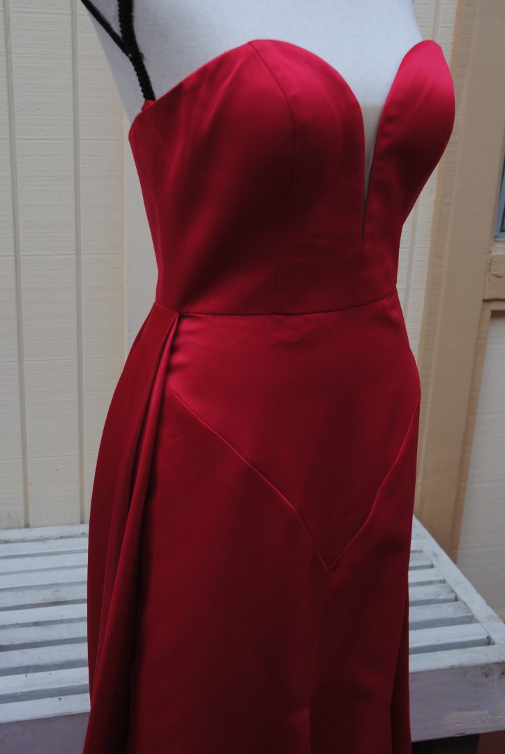 Terani Couture red sweetheart strapless gown