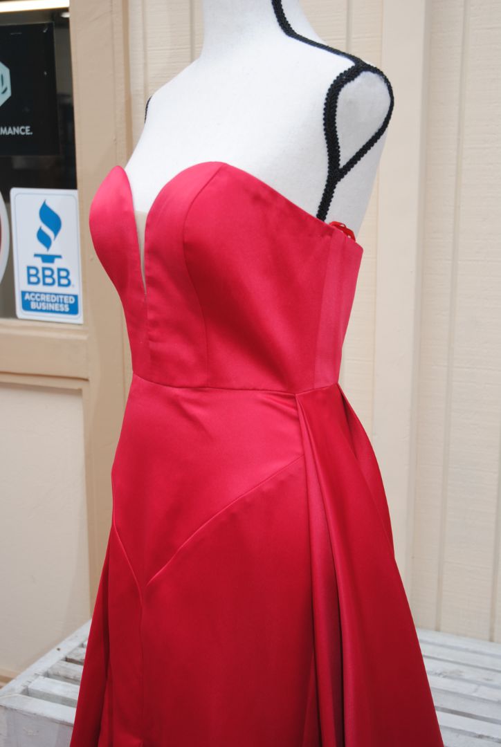Terani Couture red sweetheart strapless gown