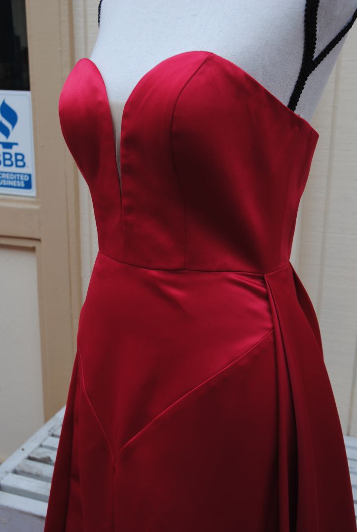 Terani Couture red sweetheart strapless gown