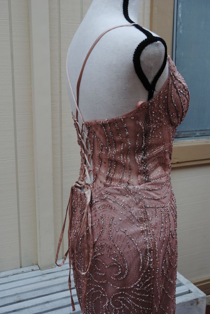 Terani Couture Blush Feathered Beaded Gown M