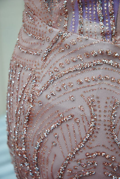 Terani Couture Blush Feathered Beaded Gown M