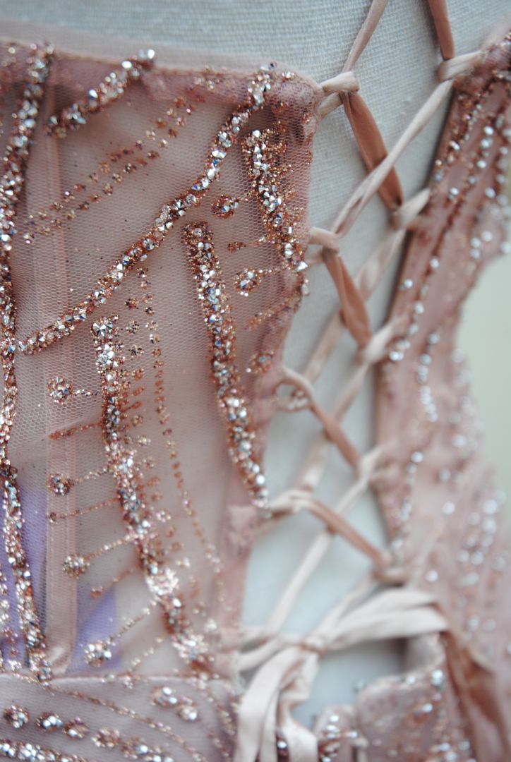 Terani Couture Blush Feathered Beaded Gown M