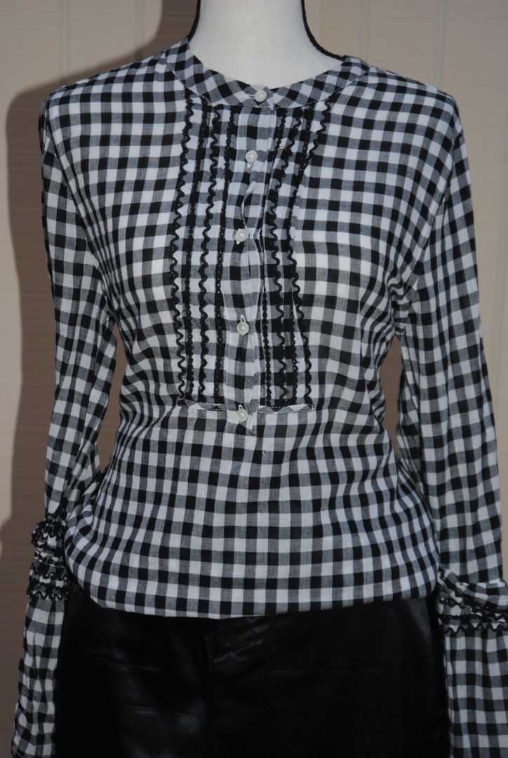 JCREW Black White Gingham Ruffle Blouse 10