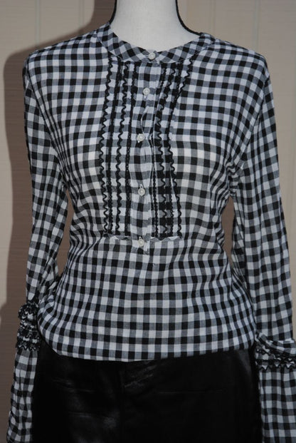 JCREW Black White Gingham Ruffle Blouse 10