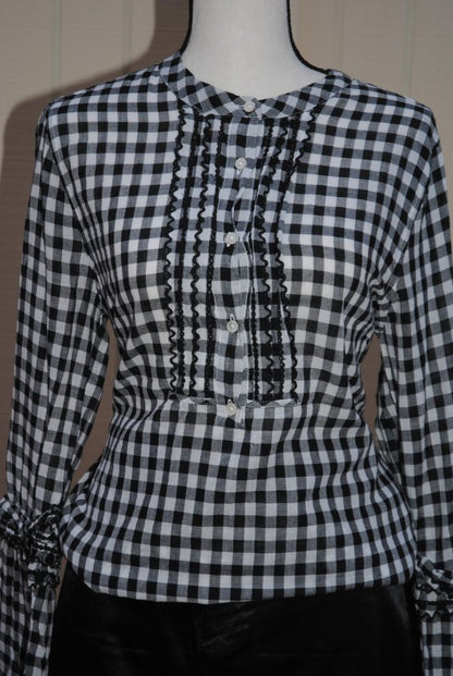 JCREW Black White Gingham Ruffle Blouse 10