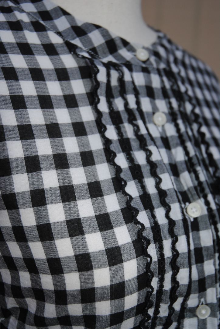 JCREW Black White Gingham Ruffle Blouse 10