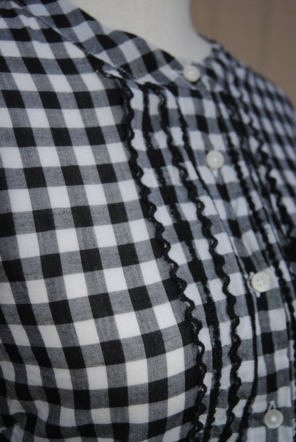 JCREW Black White Gingham Ruffle Blouse 10