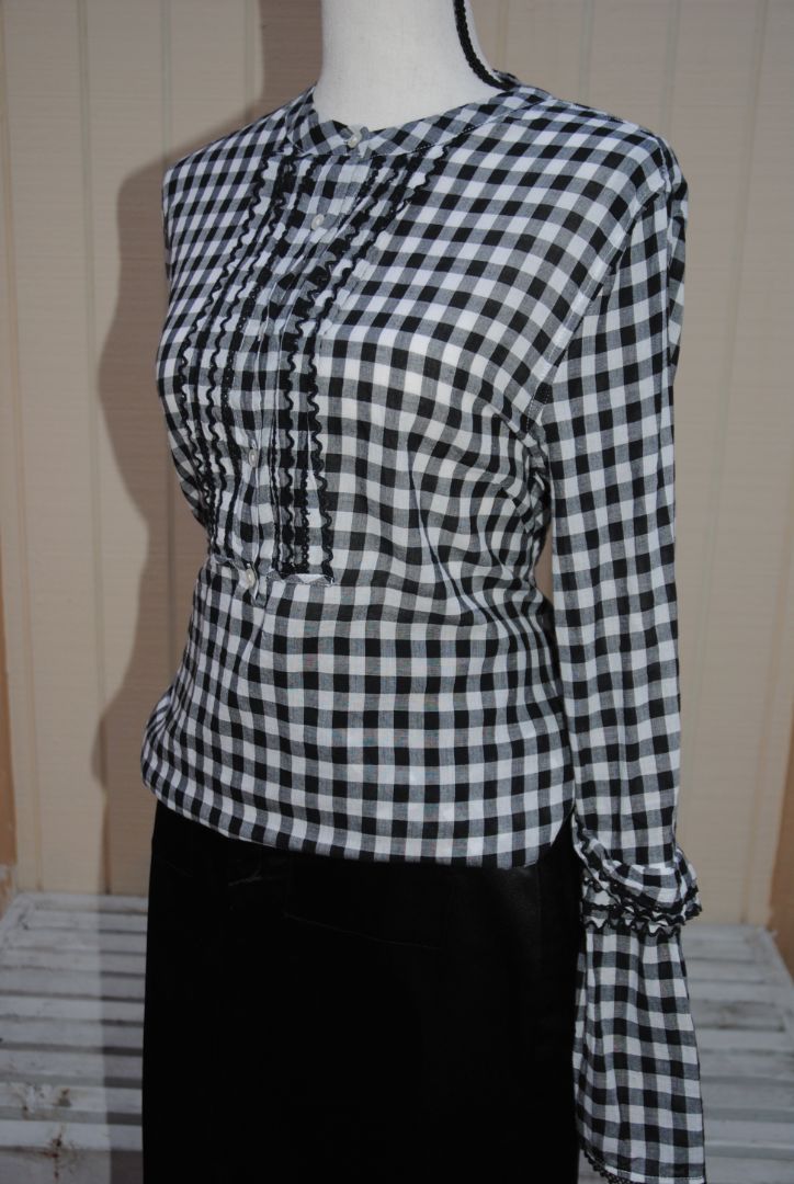 JCREW Black White Gingham Ruffle Blouse 10
