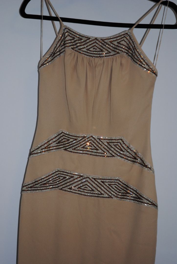 champagne Donald Deal art deco beaded gown