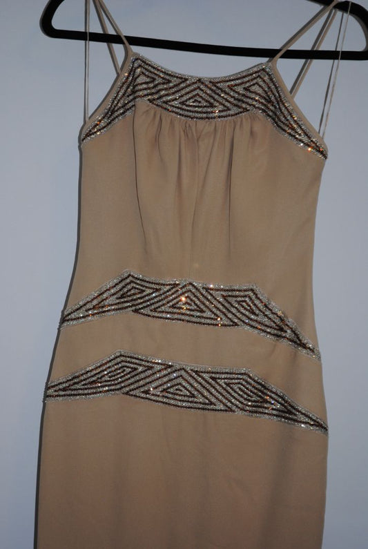 champagne Donald Deal art deco beaded gown