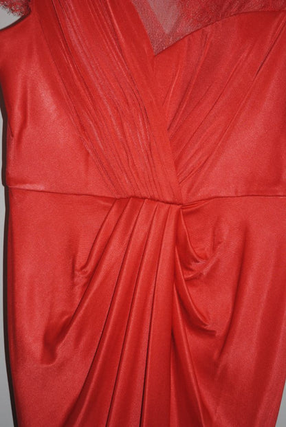 coral BCBGMAXAZRIA lace and satin dress