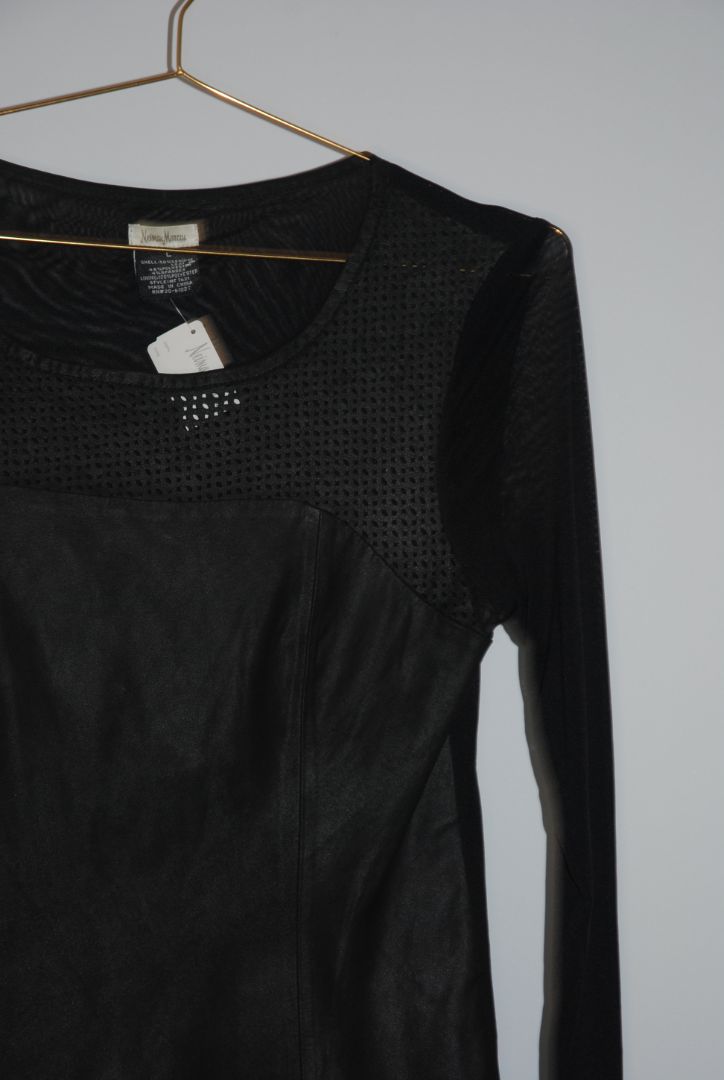 Neiman Marcus Black Leather Mesh Top