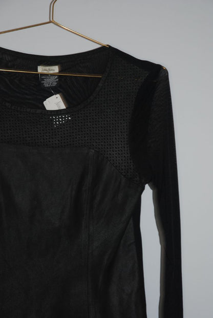 Neiman Marcus Black Leather Mesh Top