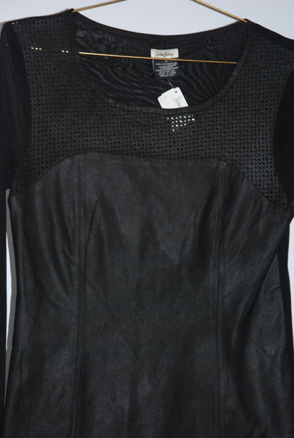 Neiman Marcus Black Leather Mesh Top