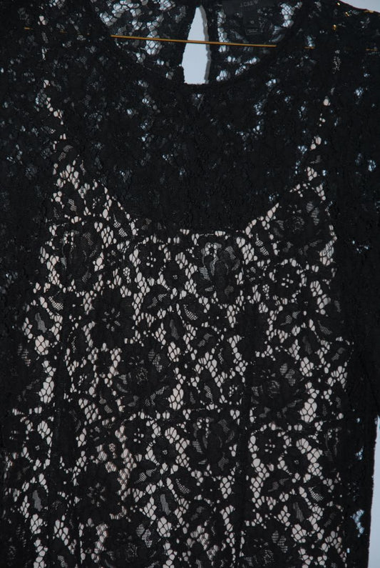 black and nude J Crew lace top with shell, L