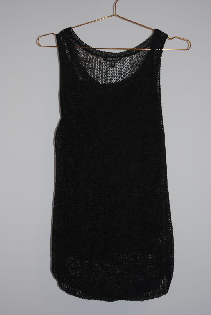 Eileen Fisher Black Open-Knit Sleeveless Top L