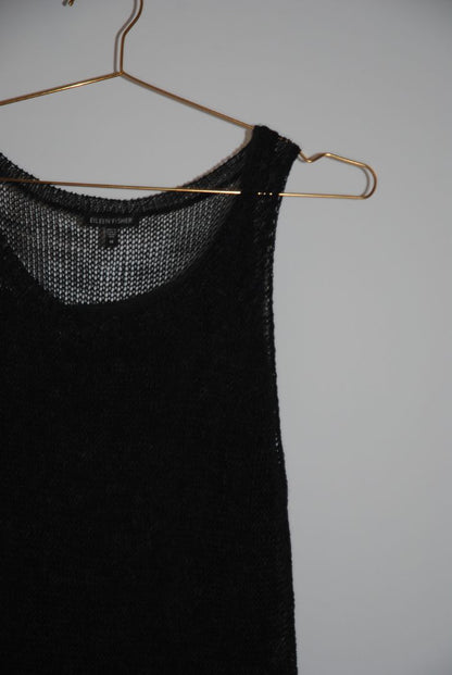 Eileen Fisher Black Open-Knit Sleeveless Top L