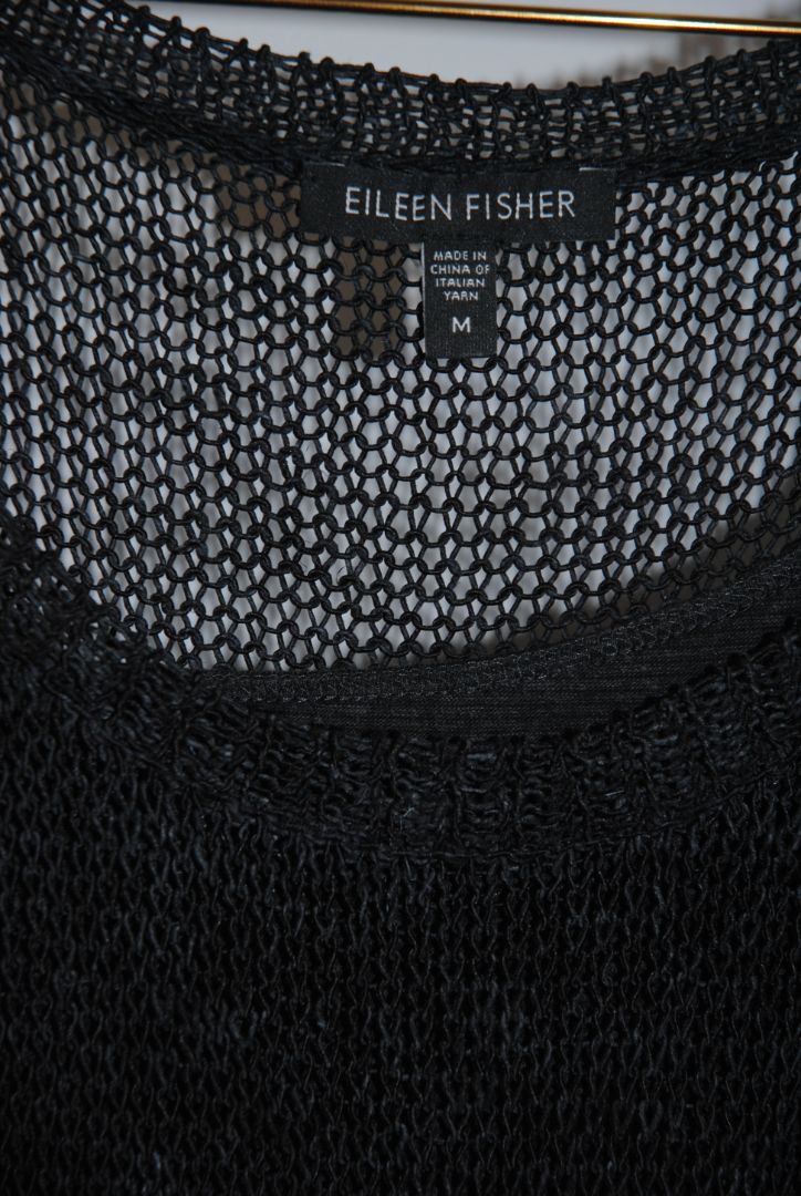 Eileen Fisher Black Open-Knit Sleeveless Top L