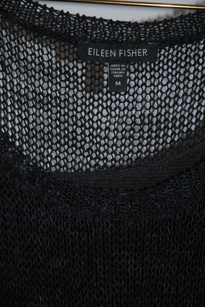 Eileen Fisher Black Open-Knit Sleeveless Top L