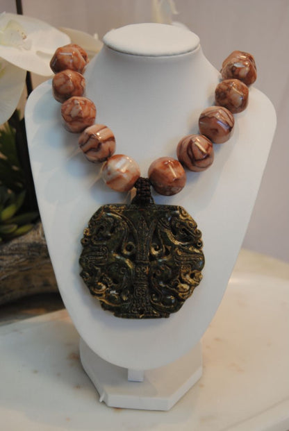 rose pink Arlene Palmer Jasper Jade Necklace, one size