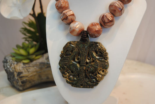 rose pink Arlene Palmer Jasper Jade Necklace, one size