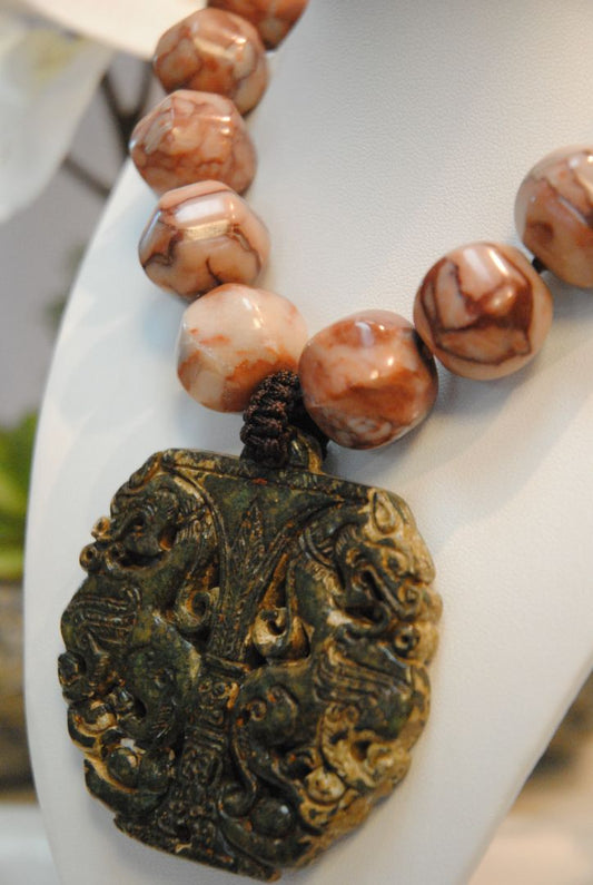 rose pink Arlene Palmer Jasper Jade Necklace, one size
