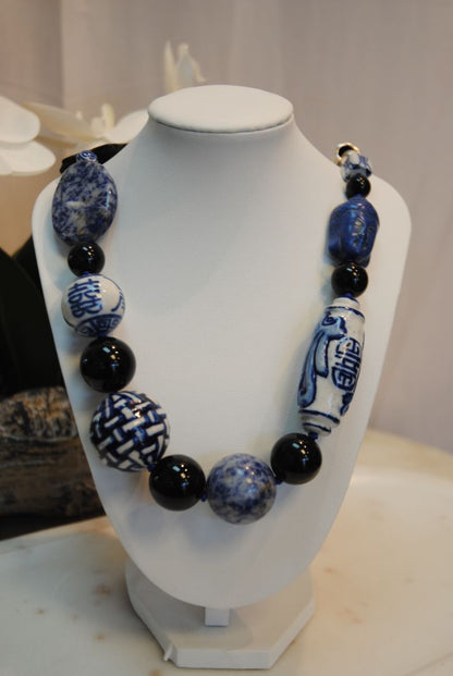 Arlene Palmer Blue White Porcelain Necklace
