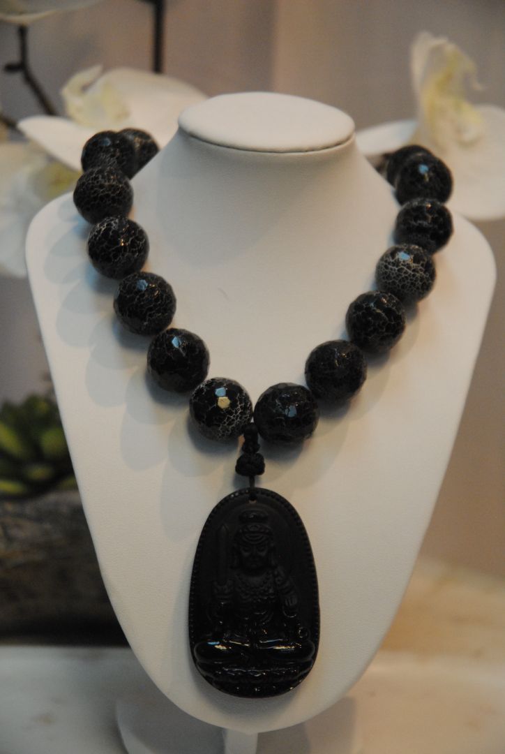onyx Arlene Palmer Crackle Agate Obsidian Necklace, one size