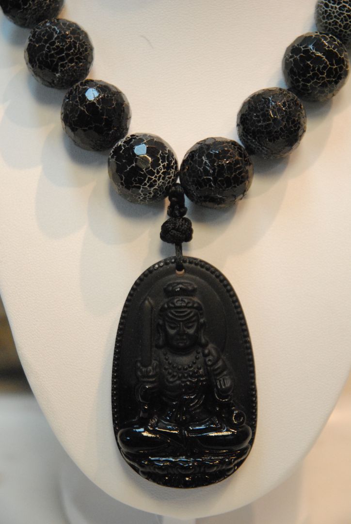 onyx Arlene Palmer Crackle Agate Obsidian Necklace, one size
