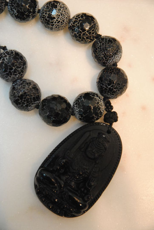 onyx Arlene Palmer Crackle Agate Obsidian Necklace, one size