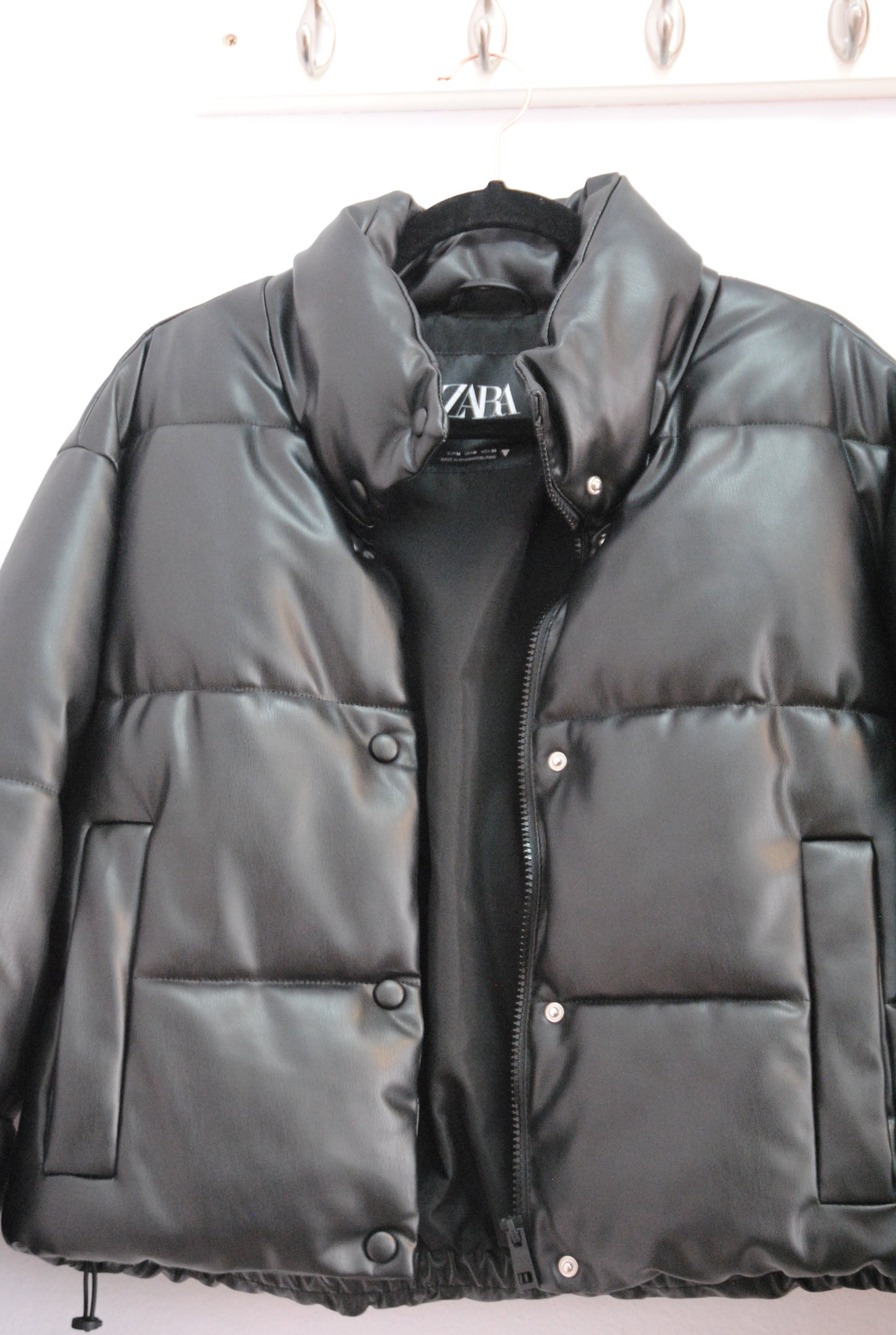 Zara Black Faux Leather Puffer Jacket M