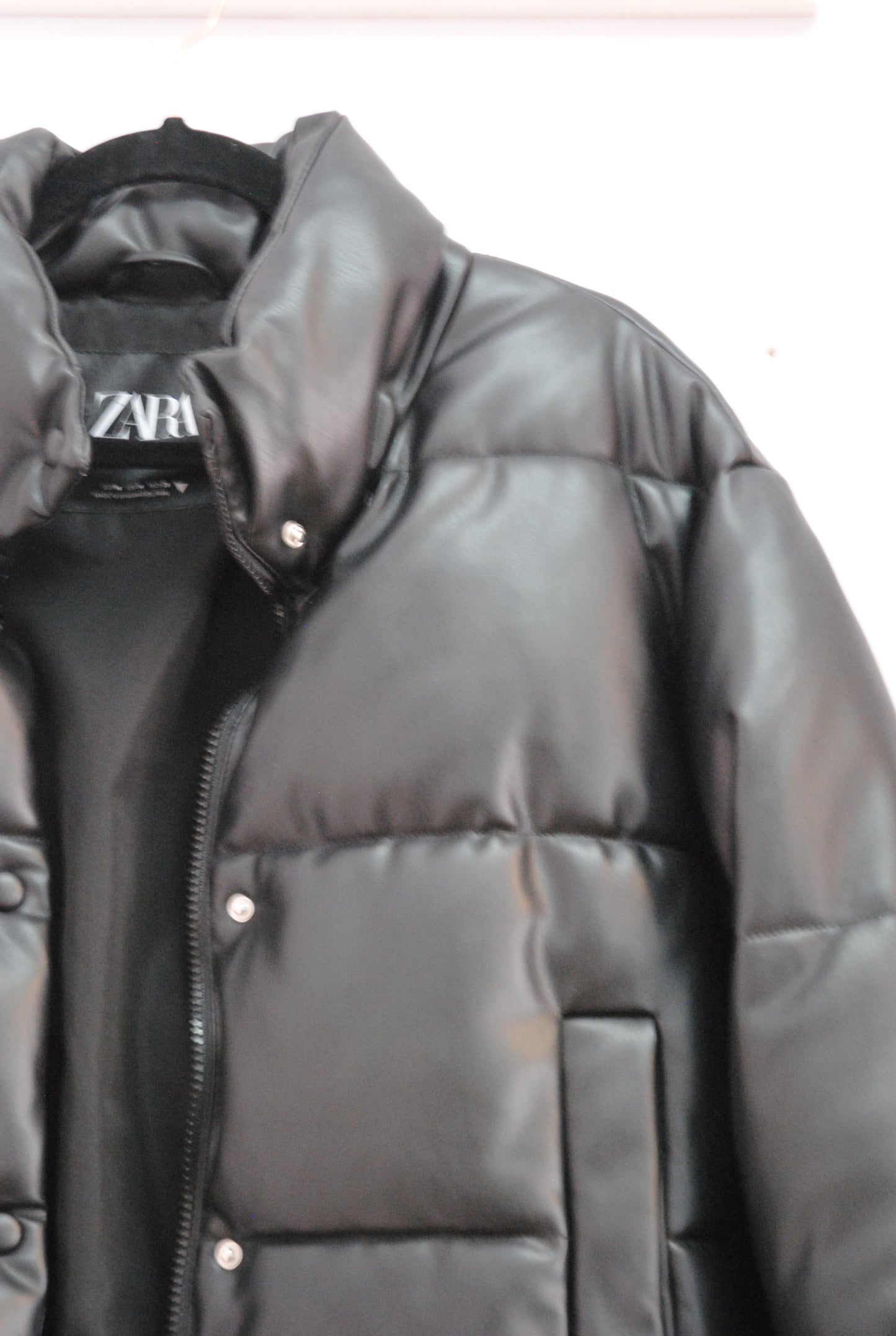 Zara Black Faux Leather Puffer Jacket M