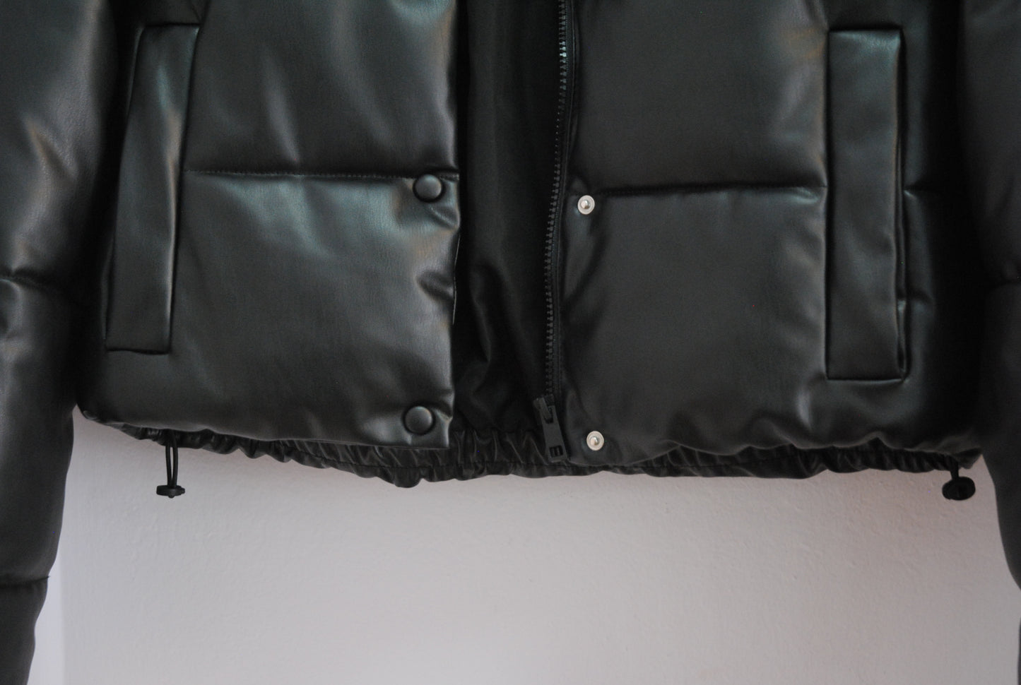 Zara Black Faux Leather Puffer Jacket M