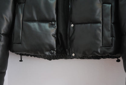 Zara Black Faux Leather Puffer Jacket M