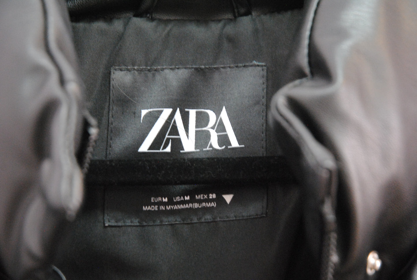 Zara Black Faux Leather Puffer Jacket M