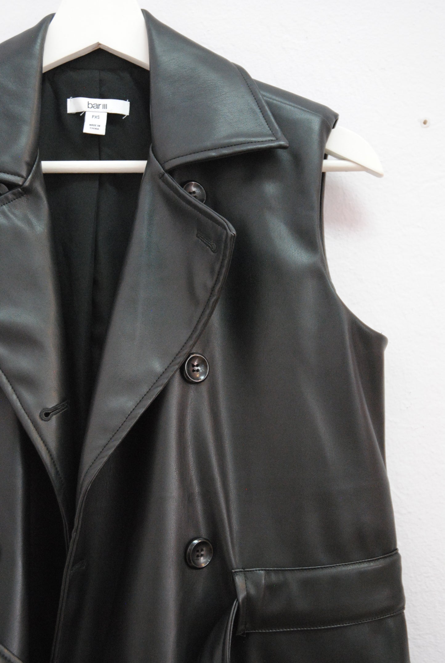 Bar III Black Faux Leather Vest PXS