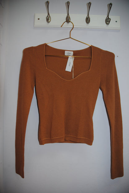 Wilfred Tan Sweetheart Neck Ribbed Knit Crop Top S