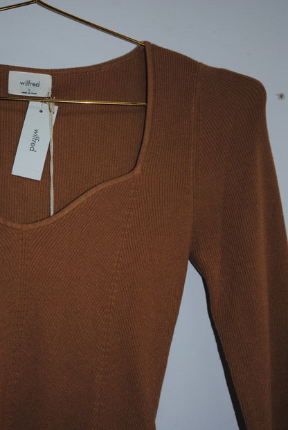 Wilfred Tan Sweetheart Neck Ribbed Knit Crop Top S