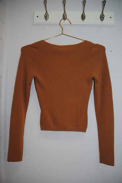 Wilfred Tan Sweetheart Neck Ribbed Knit Crop Top S