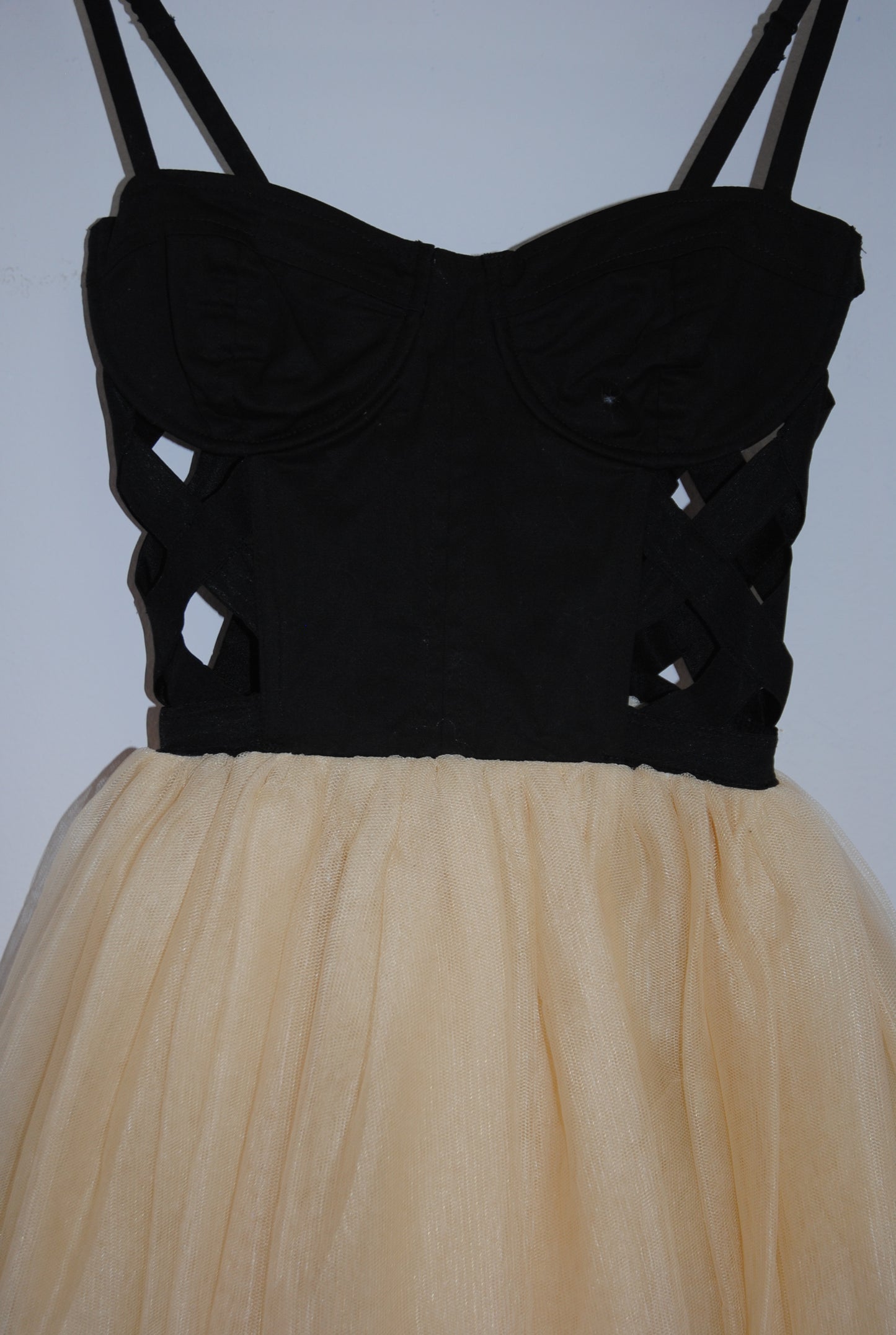 Hellz Black Nude Corset Tulle Mini Dress XS