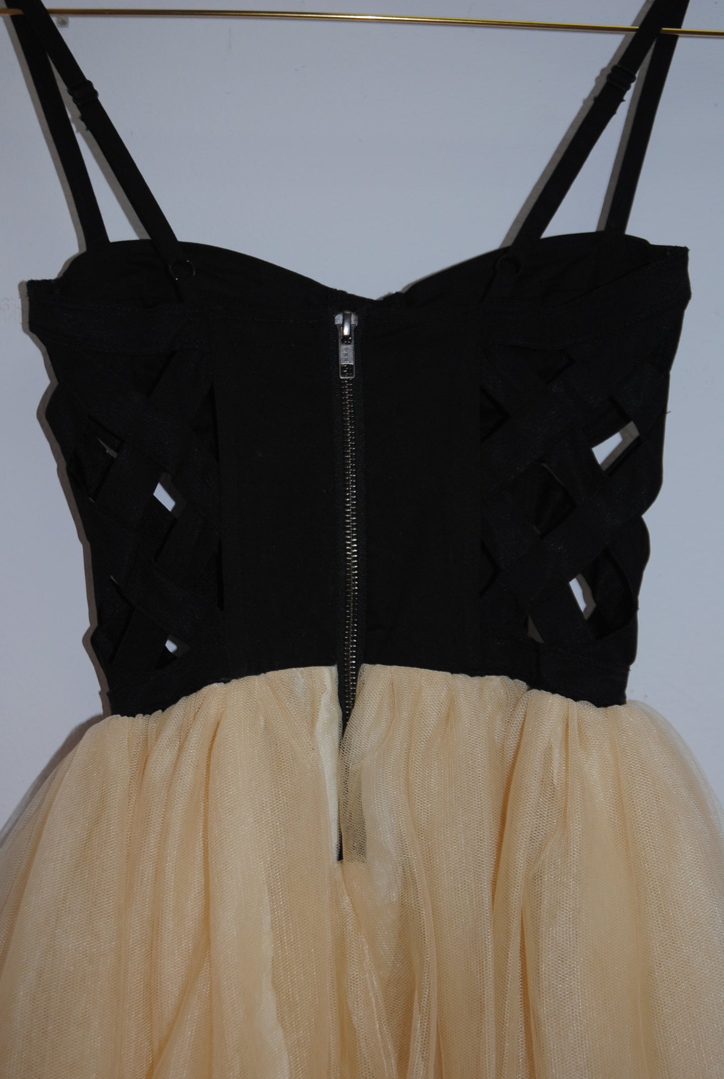 Hellz Black Nude Corset Tulle Mini Dress XS