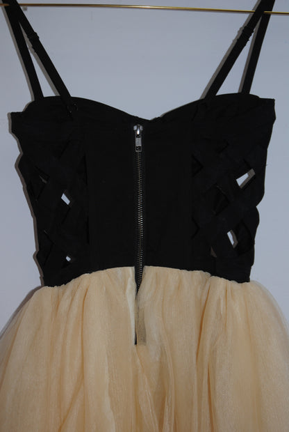 Hellz Black Nude Corset Tulle Mini Dress XS