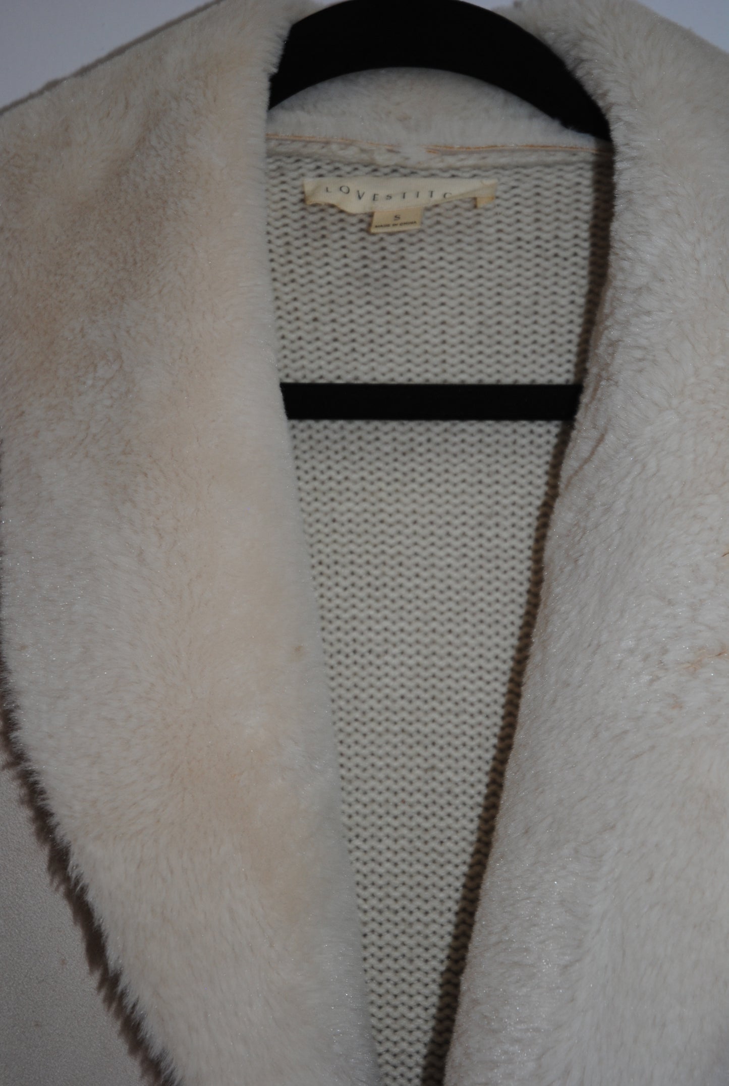 Lovestitch Cream Shearling Open-Front Coat S